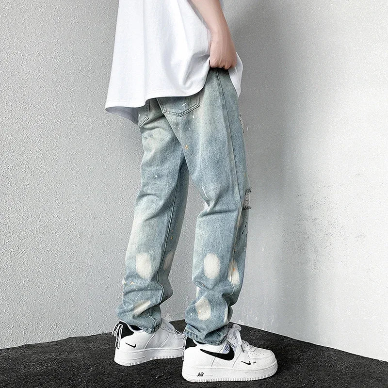 Men's Splashing ink Ripped Baggy Jeans