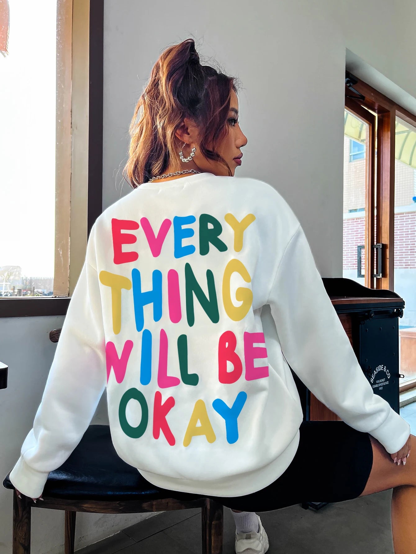 Women's Everything Will Be Okay Letter Printed Hoodie
