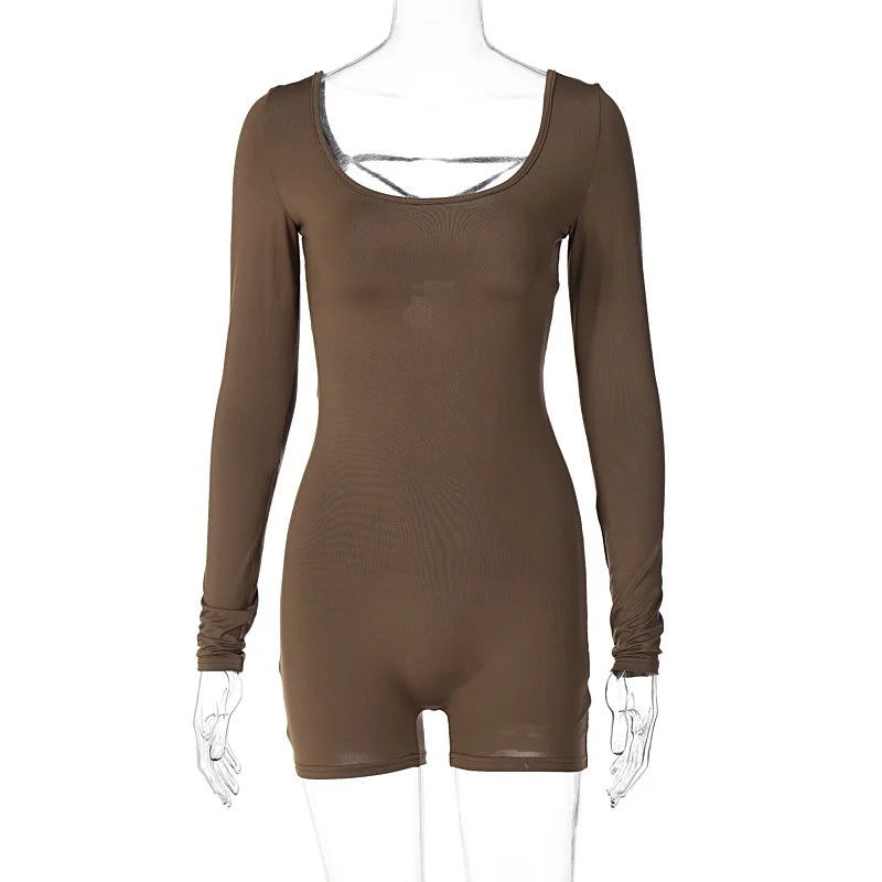 Women's Long-Sleeved Backless Jumpsuit