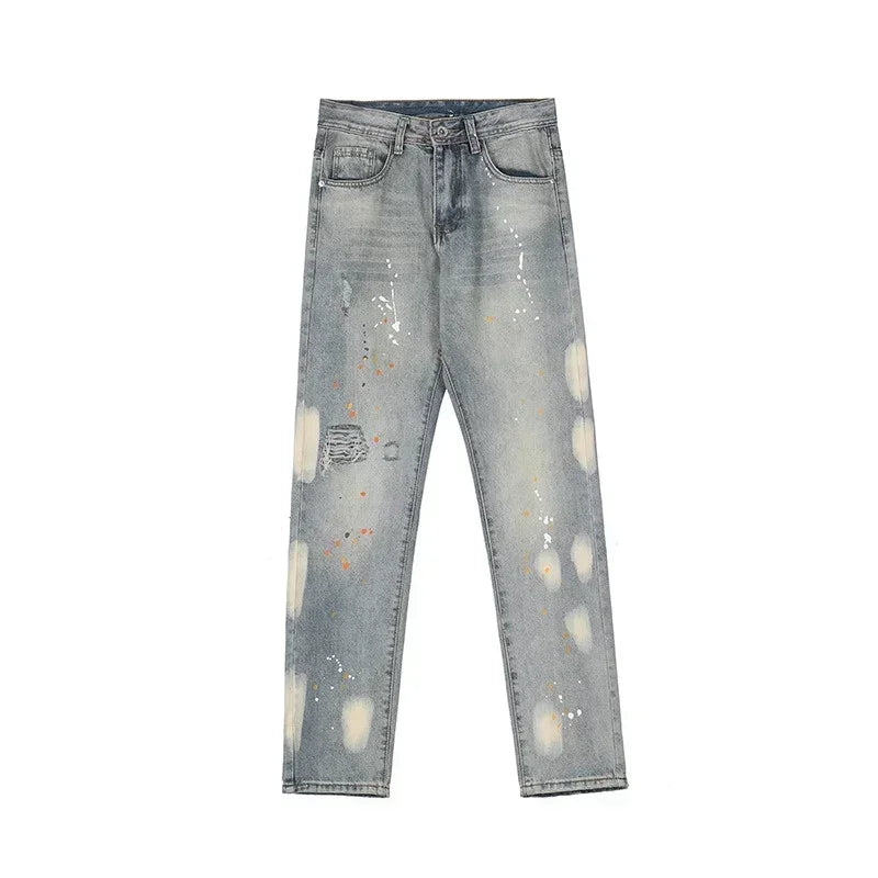 Men's Splashing ink Ripped Baggy Jeans