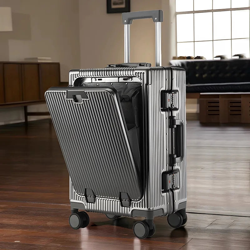 Front Opening Luggage With USB & Cup Holder