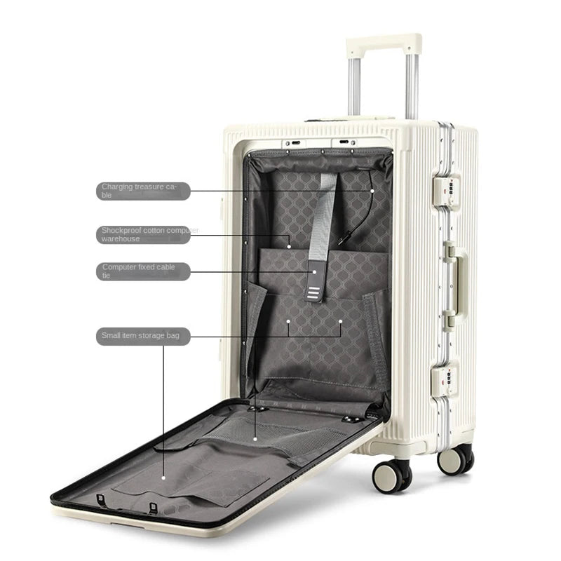 Front Opening Luggage With USB & Cup Holder