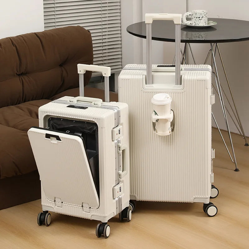 Front Opening Luggage With USB & Cup Holder