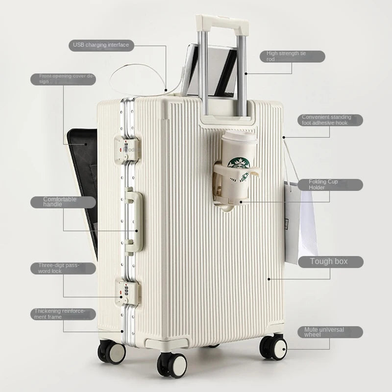 Front Opening Luggage With USB & Cup Holder