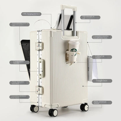 Front Opening Luggage With USB & Cup Holder