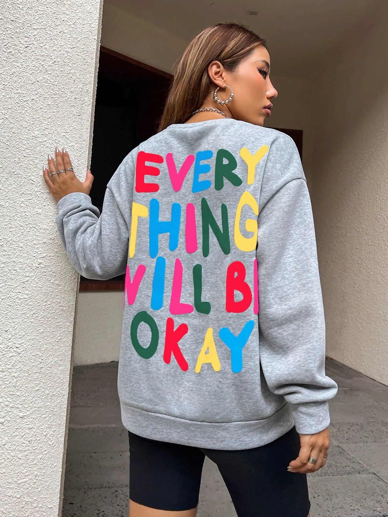 Women's Everything Will Be Okay Letter Printed Hoodie