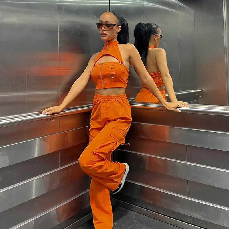 Orange Baggy Cargo Pants