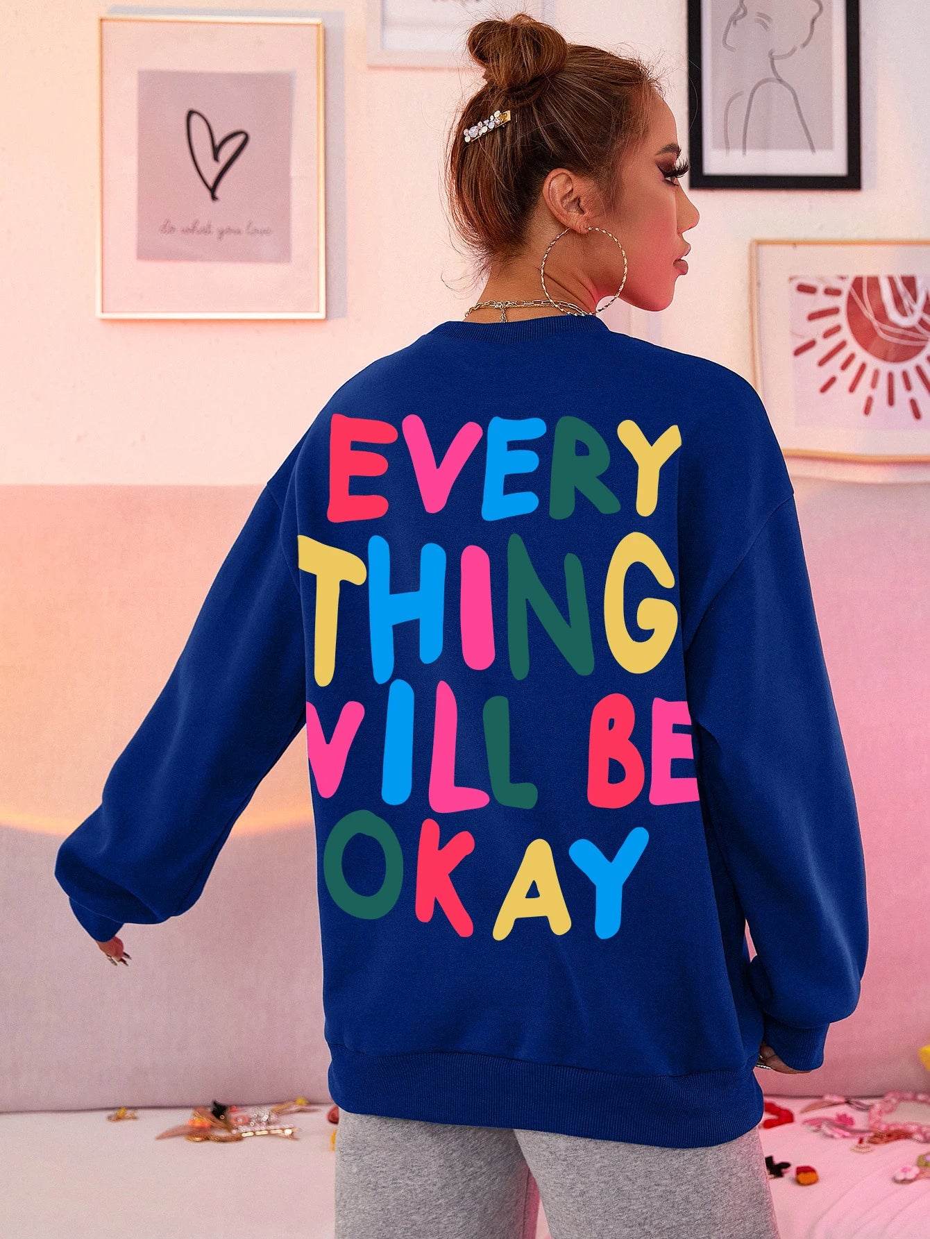 Women's Everything Will Be Okay Letter Printed Hoodie