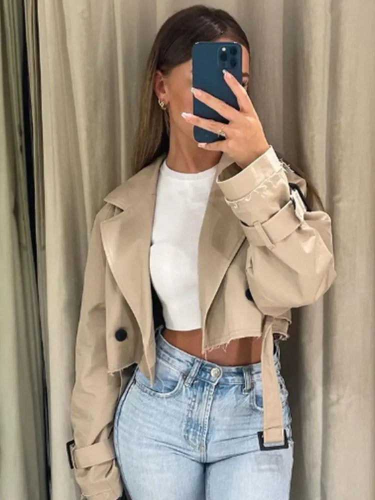 Belt Cropped Trench Jacket