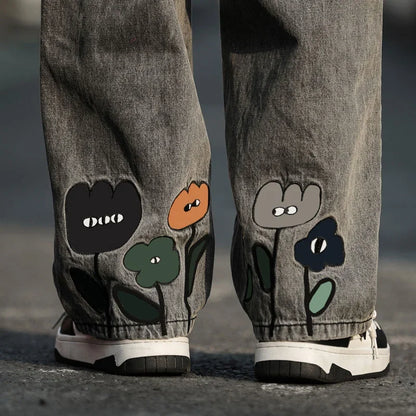 Men's Flower Printed Baggy Jeans