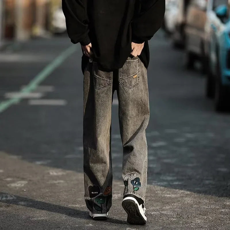 Men's Flower Printed Baggy Jeans