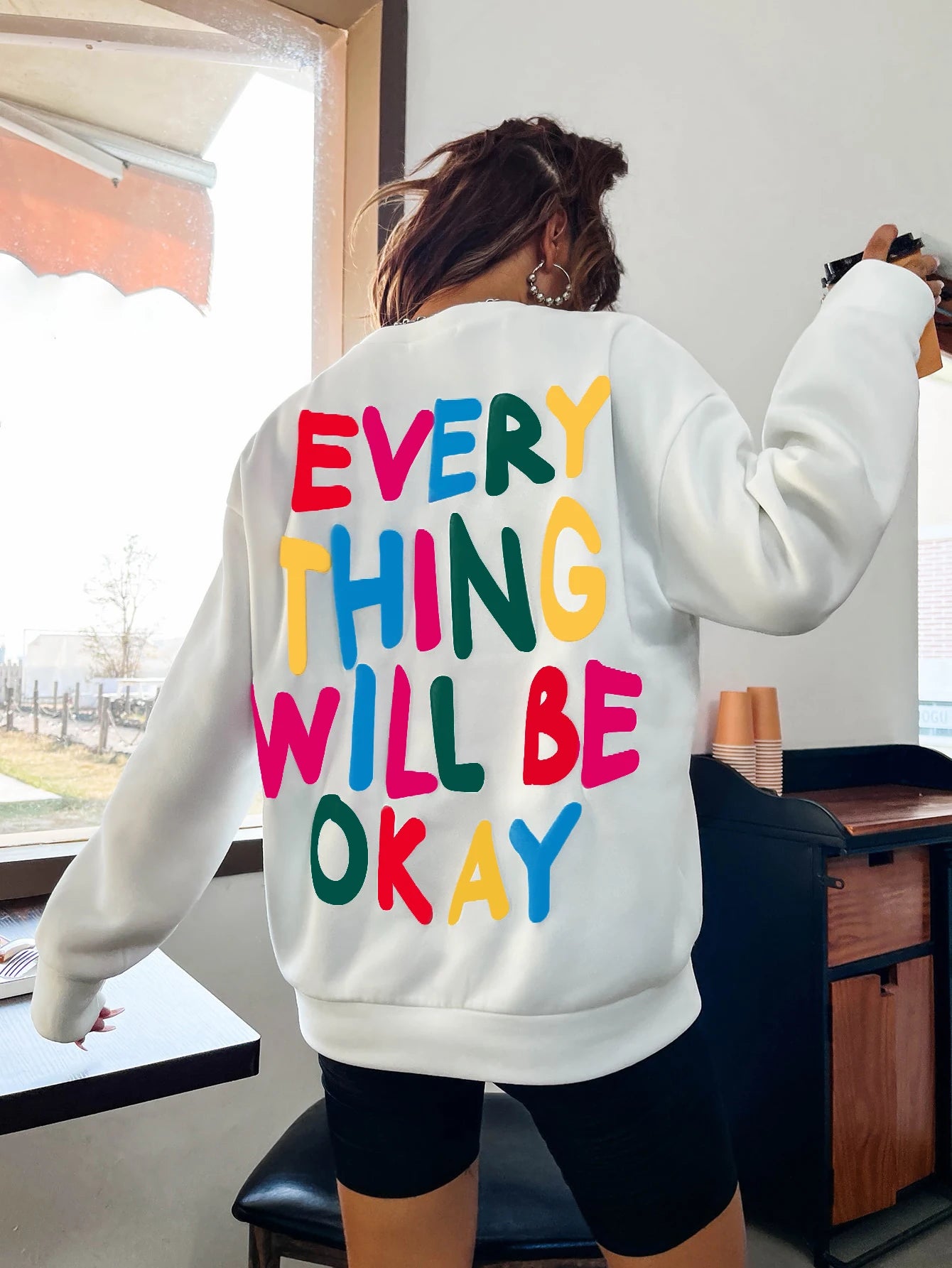 Women's Everything Will Be Okay Letter Printed Hoodie