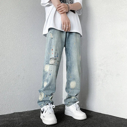 Men's Splashing ink Ripped Baggy Jeans