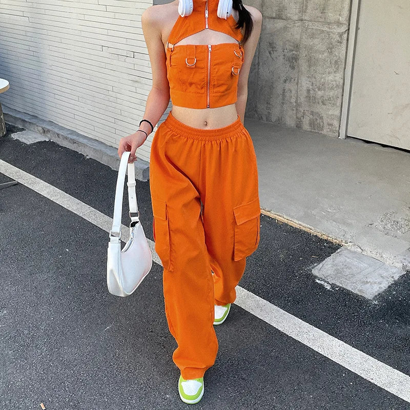 Orange Baggy Cargo Pants