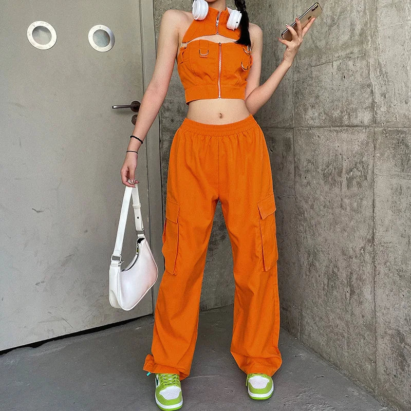 Orange Baggy Cargo Pants