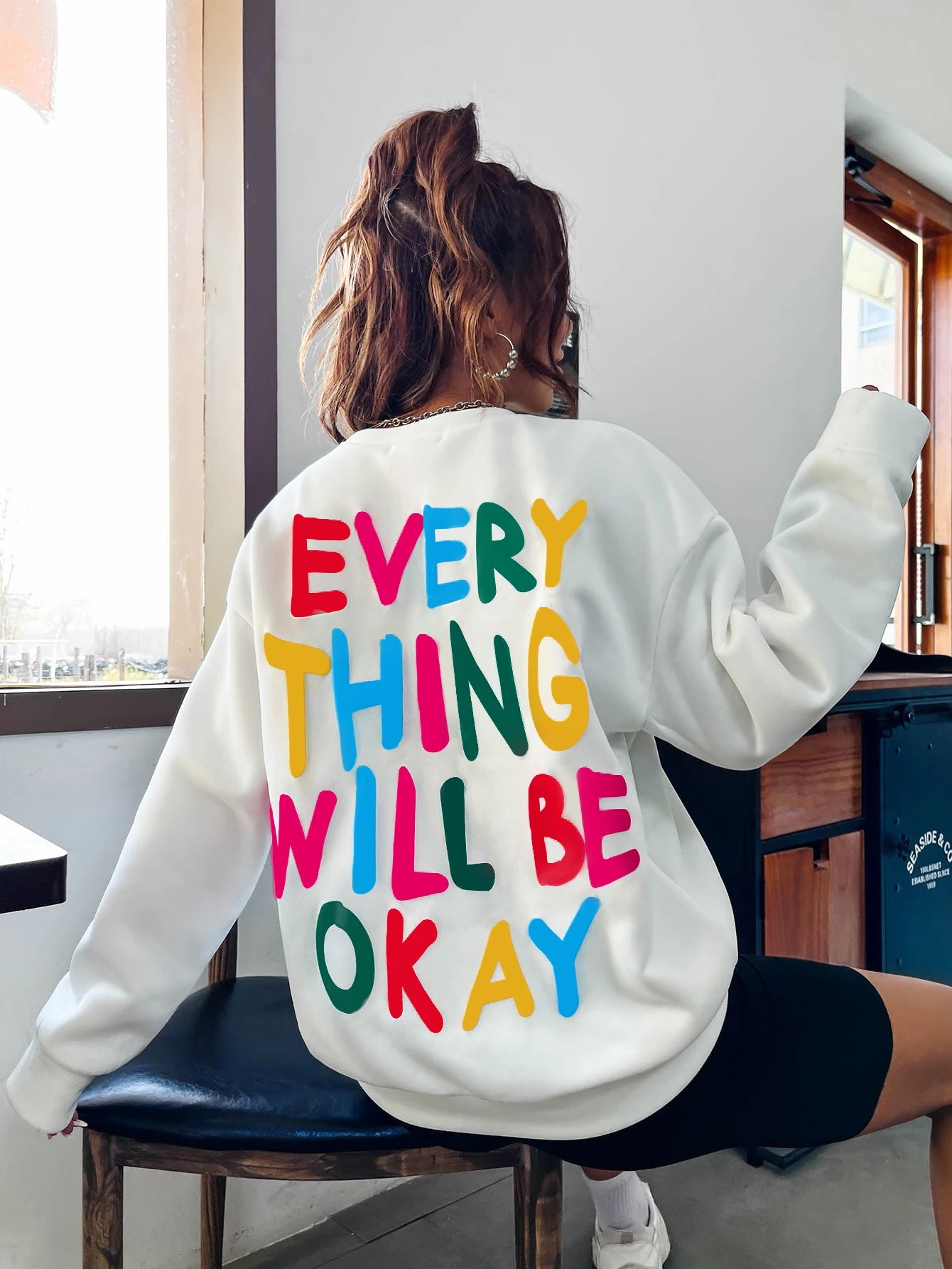 Women's Everything Will Be Okay Letter Printed Hoodie
