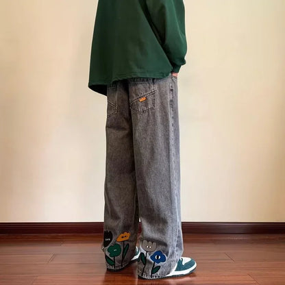Men's Flower Printed Baggy Jeans