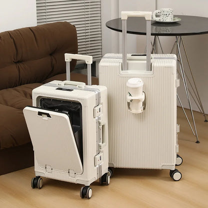 Front Opening Luggage With USB & Cup Holder
