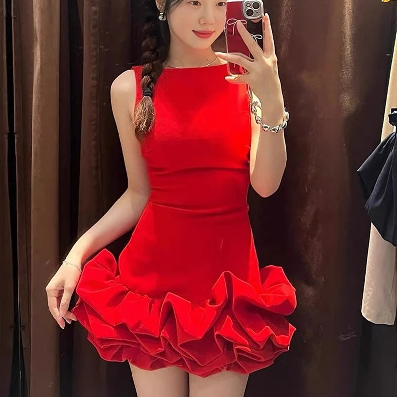 Elegant Lady Ruffles Sleeveless Dress